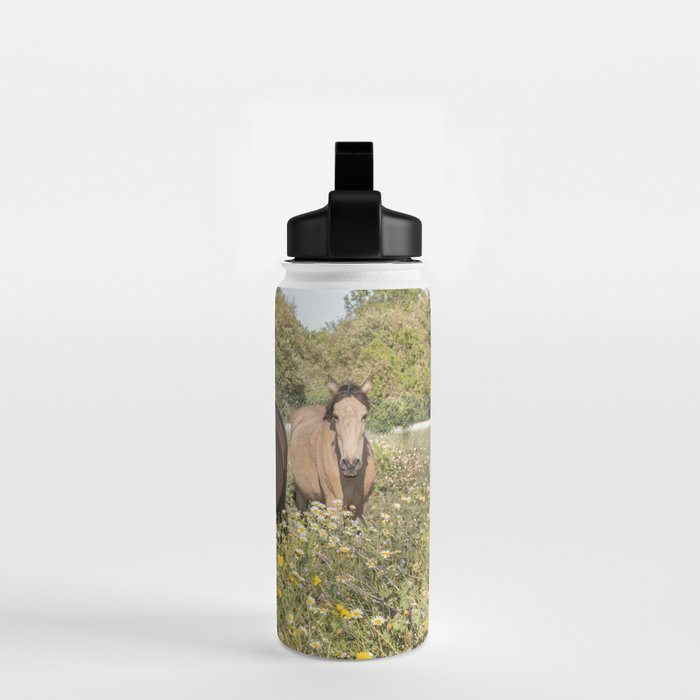 Horses in a Field of Wildflowers | Portugal Travel Art Print | Animal Photography in Europe Water Bottle Gallery Image 2
