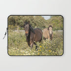 Horses in a Field of Wildflowers | Portugal Travel Art Print | Animal Photography in Europe Laptop Sleeve Gallery Image 1