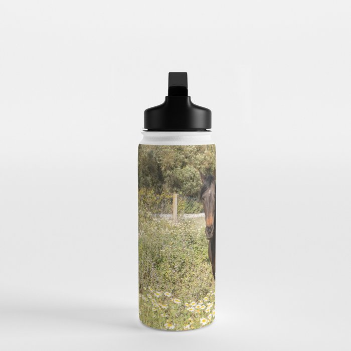 Horses in a Field of Wildflowers | Portugal Travel Art Print | Animal Photography in Europe Water Bottle Gallery Image 3