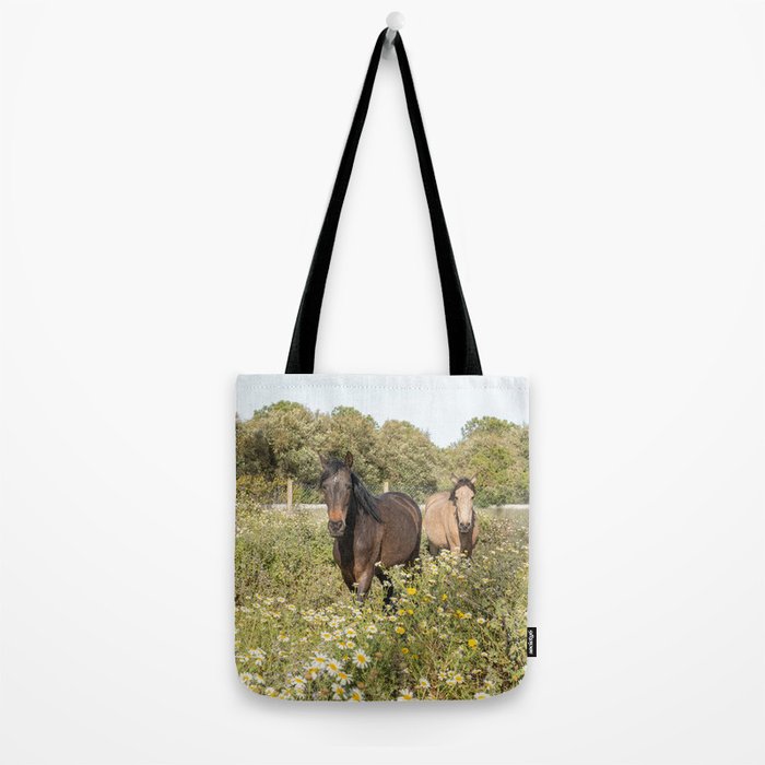 Horses in a Field of Wildflowers | Portugal Travel Art Print | Animal Photography in Europe Tote Bag Gallery Image 2
