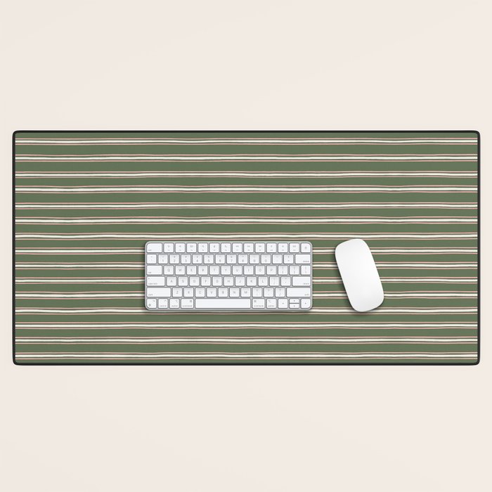 Triple Stripe Pattern Muted Green, Cream, Pink Desk Mat Gallery Image 1