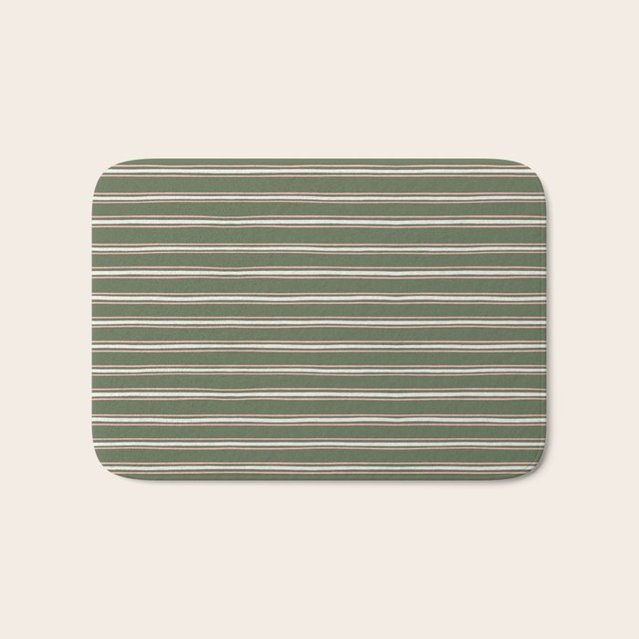 Triple Stripe Pattern Muted Green, Cream, Pink Bath Mat Gallery Image 1