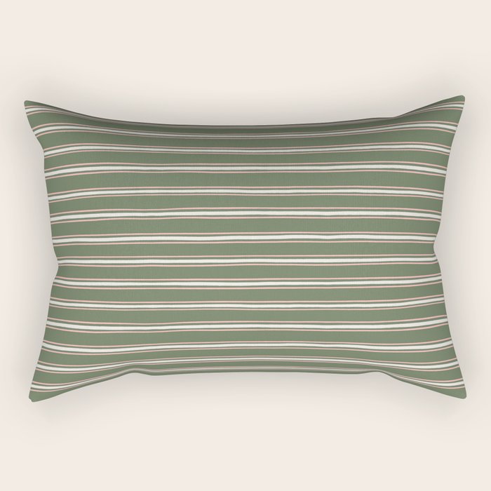 Triple Stripe Pattern Muted Green, Cream, Pink Rectangular Pillow Gallery Image 2