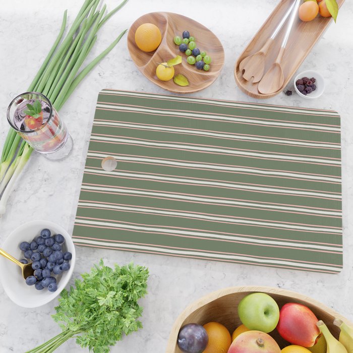 Triple Stripe Pattern Muted Green, Cream, Pink Cutting Board Gallery Image 2