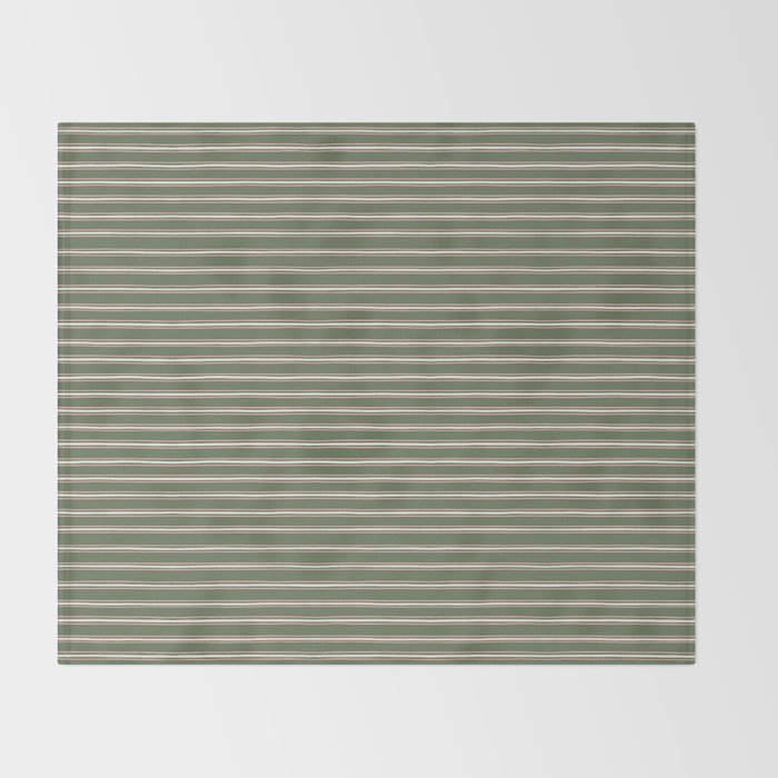 Triple Stripe Pattern Muted Green, Cream, Pink Throw Blanket Gallery Image 2