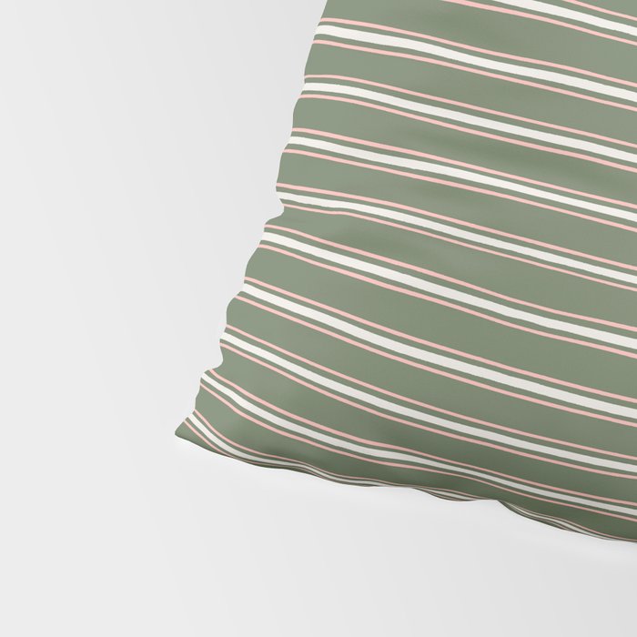 Triple Stripe Pattern Muted Green, Cream, Pink Pillow Sham Gallery Image 4