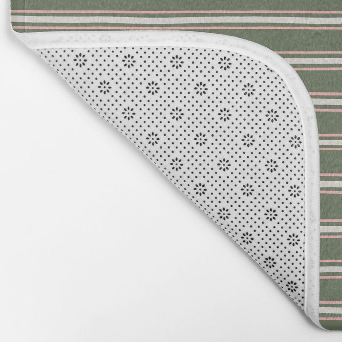 Triple Stripe Pattern Muted Green, Cream, Pink Bath Mat Gallery Image 2