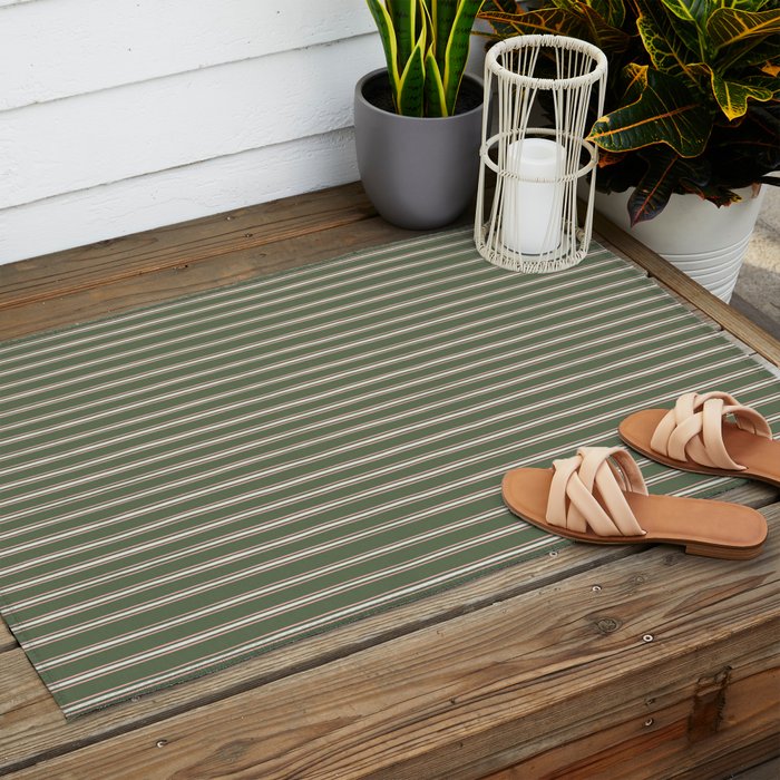 Triple Stripe Pattern Muted Green, Cream, Pink Outdoor Rug Gallery Image 2