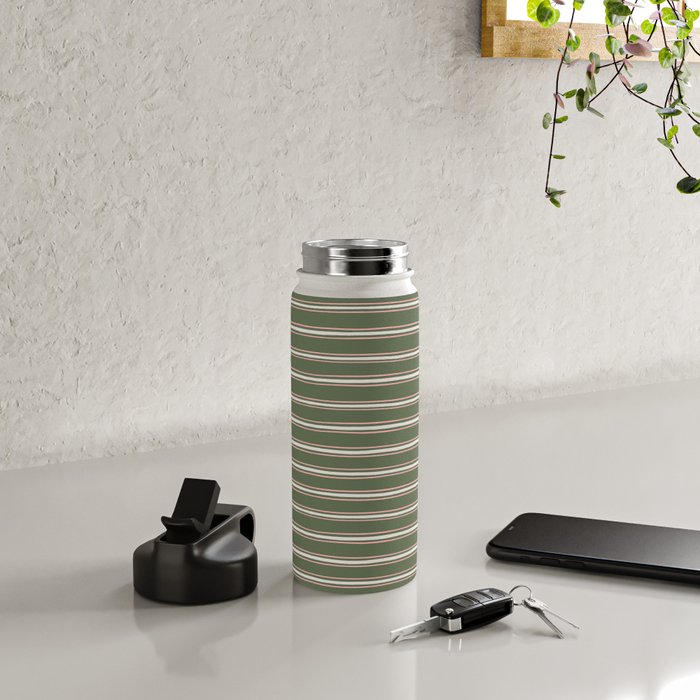 Triple Stripe Pattern Muted Green, Cream, Pink Water Bottle Gallery Image 4