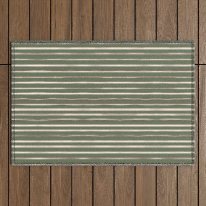 Triple Stripe Pattern Muted Green, Cream, Pink Outdoor Rug Gallery Image 1