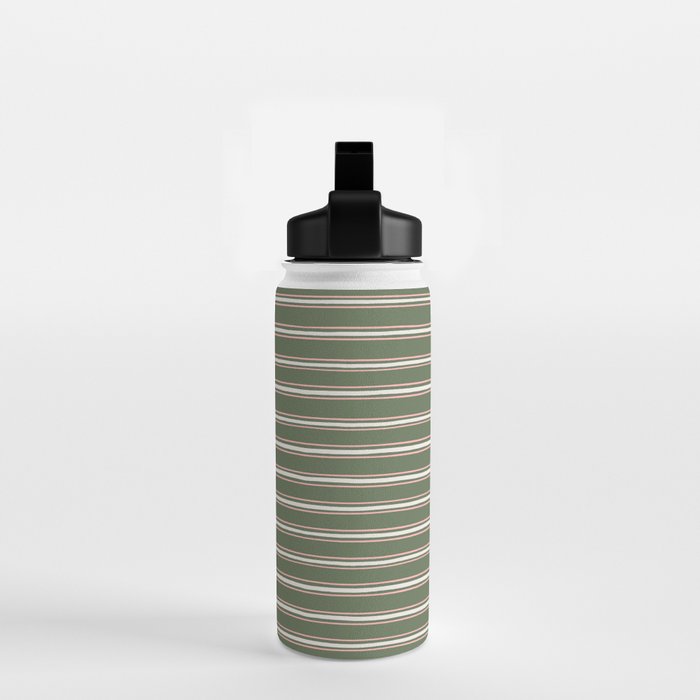 Triple Stripe Pattern Muted Green, Cream, Pink Water Bottle Gallery Image 2