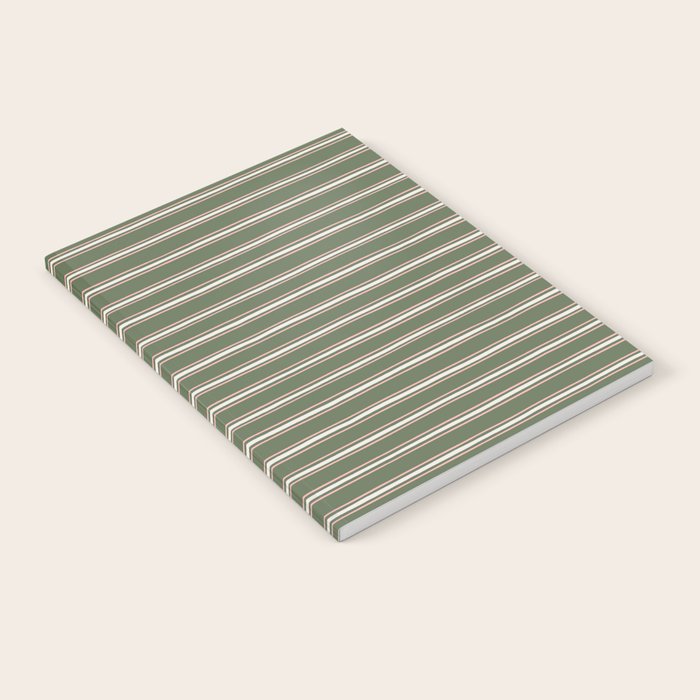 Triple Stripe Pattern Muted Green, Cream, Pink Notebook Gallery Image 2