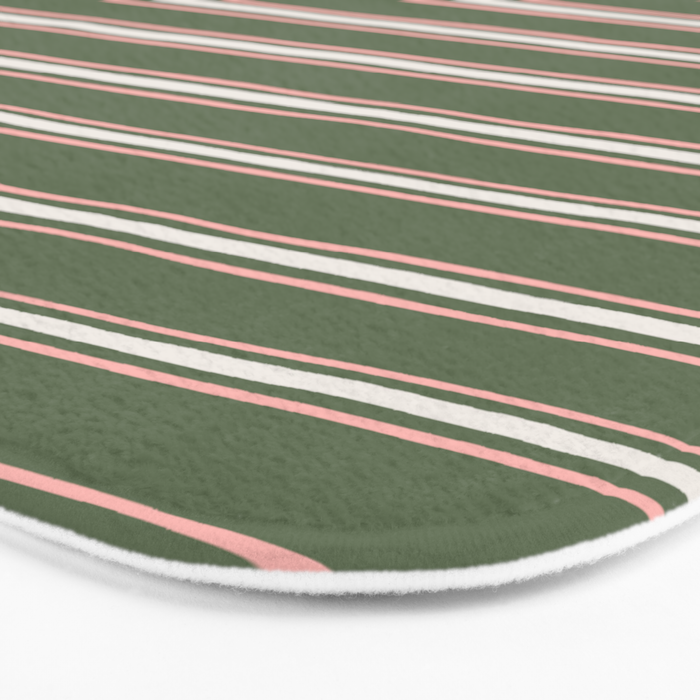 Triple Stripe Pattern Muted Green, Cream, Pink Bath Mat Gallery Image 3
