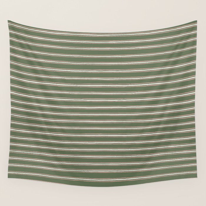 Triple Stripe Pattern Muted Green, Cream, Pink Wall Tapestry Gallery Image 4