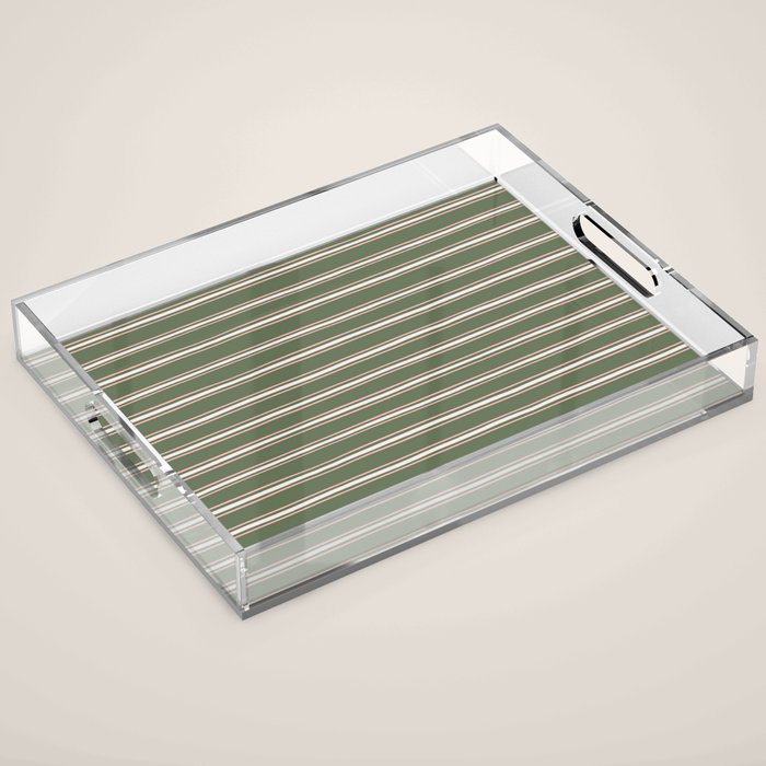 Triple Stripe Pattern Muted Green, Cream, Pink Acrylic Tray Gallery Image 1