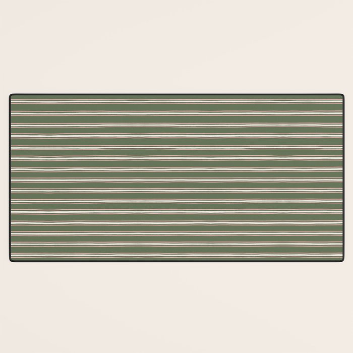 Triple Stripe Pattern Muted Green, Cream, Pink Desk Mat Gallery Image 3