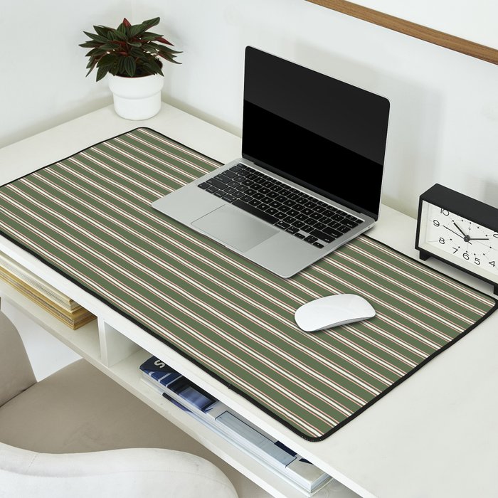 Triple Stripe Pattern Muted Green, Cream, Pink Desk Mat Gallery Image 2
