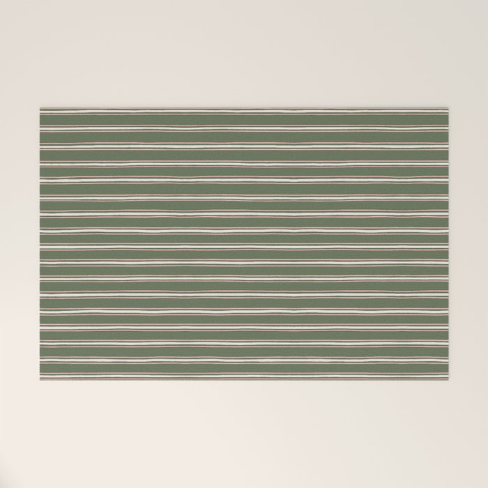Triple Stripe Pattern Muted Green, Cream, Pink Welcome Mat Gallery Image 1