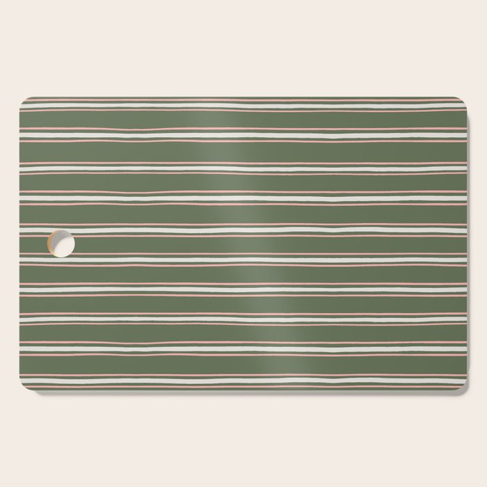 Triple Stripe Pattern Muted Green, Cream, Pink Cutting Board Gallery Image 1