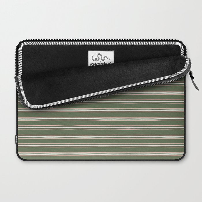 Triple Stripe Pattern Muted Green, Cream, Pink Laptop Sleeve Gallery Image 2
