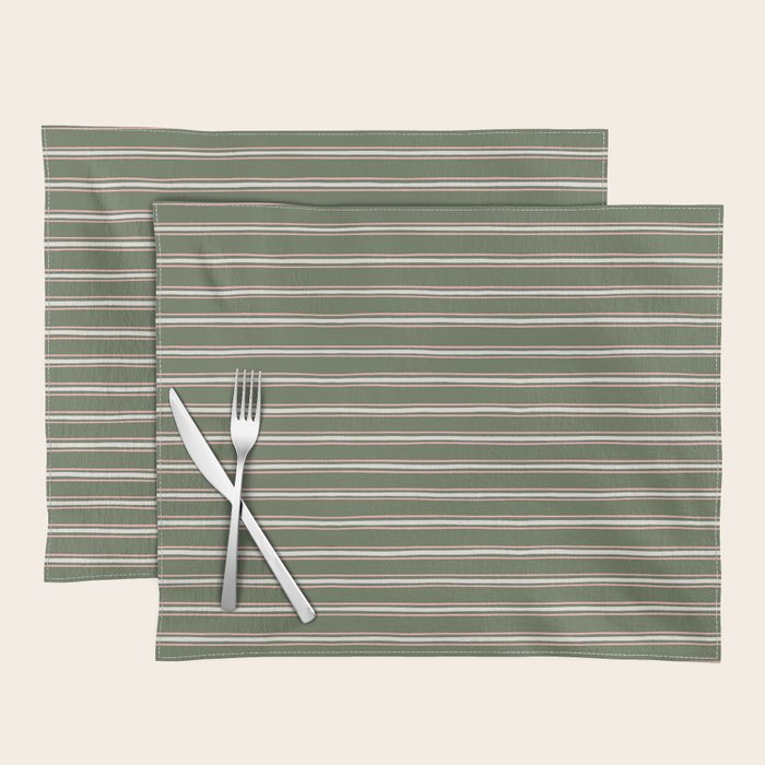 Triple Stripe Pattern Muted Green, Cream, Pink Placemat Gallery Image 1