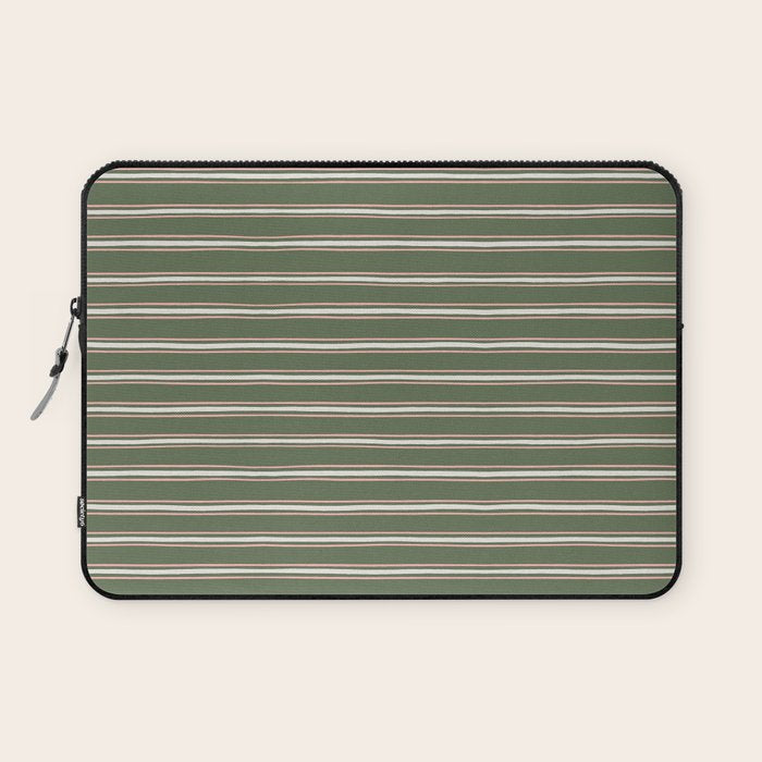 Triple Stripe Pattern Muted Green, Cream, Pink Laptop Sleeve Gallery Image 1