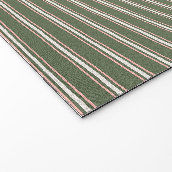 Triple Stripe Pattern Muted Green, Cream, Pink Welcome Mat Gallery Image 2