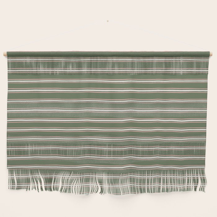 Triple Stripe Pattern Muted Green, Cream, Pink Wall Hanging Gallery Image 1