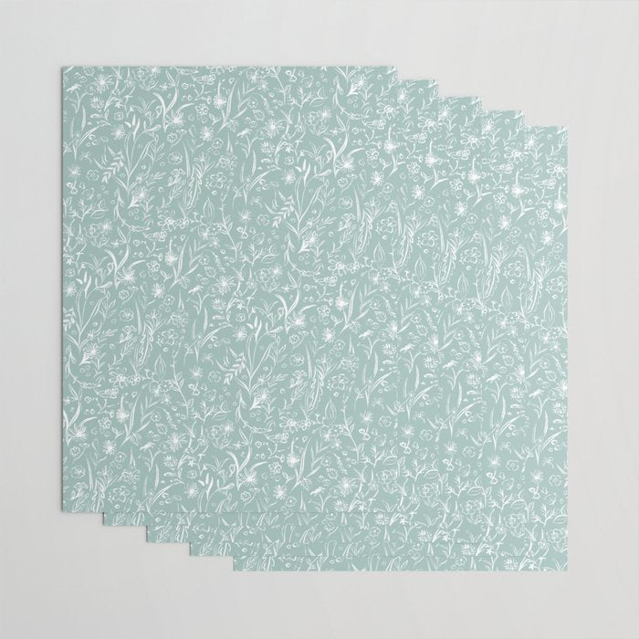 Wild Garden Drawing (Pale Blue) Wrapping Paper Gallery Image 3