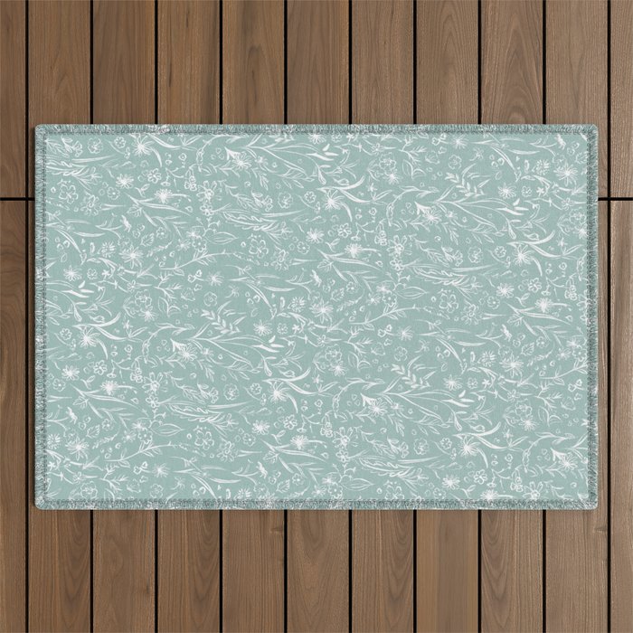Wild Garden Drawing (Pale Blue) Outdoor Rug Gallery Image 1