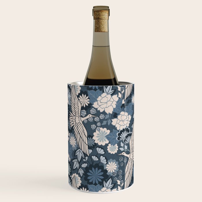 Cranes and Chrysanthemums - Indigo Blue Wine Chiller Gallery Image 2
