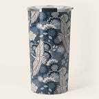 Cranes and Chrysanthemums - Indigo Blue Travel Mug Gallery Image 1