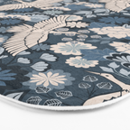 Cranes and Chrysanthemums - Indigo Blue Bath Mat Gallery Image 3