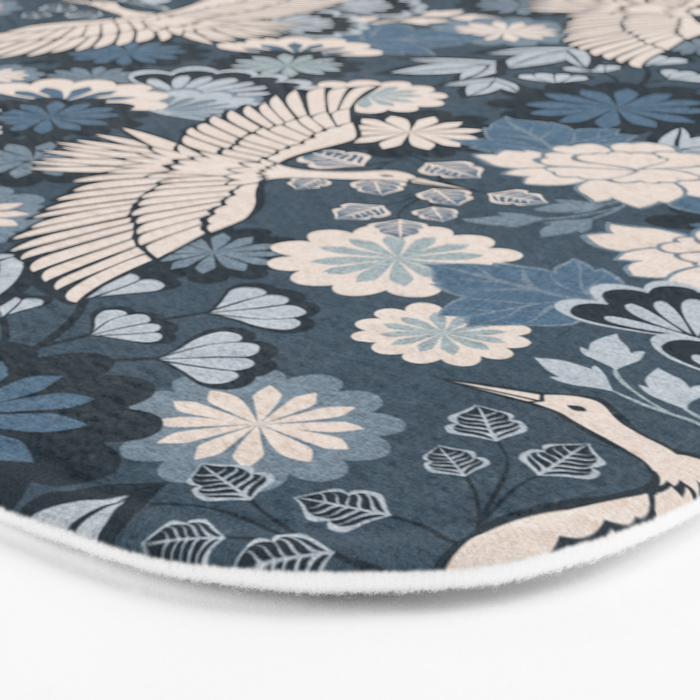 Cranes and Chrysanthemums - Indigo Blue Bath Mat Gallery Image 3