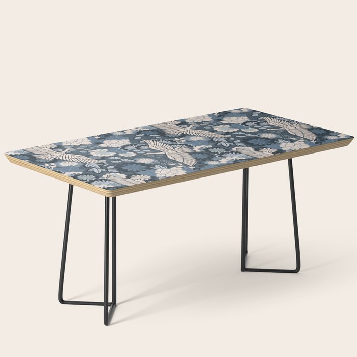 Cranes and Chrysanthemums - Indigo Blue Coffee Table Gallery Image 1
