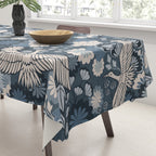 Cranes and Chrysanthemums - Indigo Blue Tablecloth Gallery Image 3