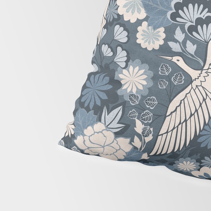 Cranes and Chrysanthemums - Indigo Blue Pillow Sham Gallery Image 4