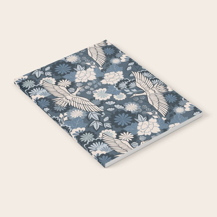 Cranes and Chrysanthemums - Indigo Blue Notebook Gallery Image 2