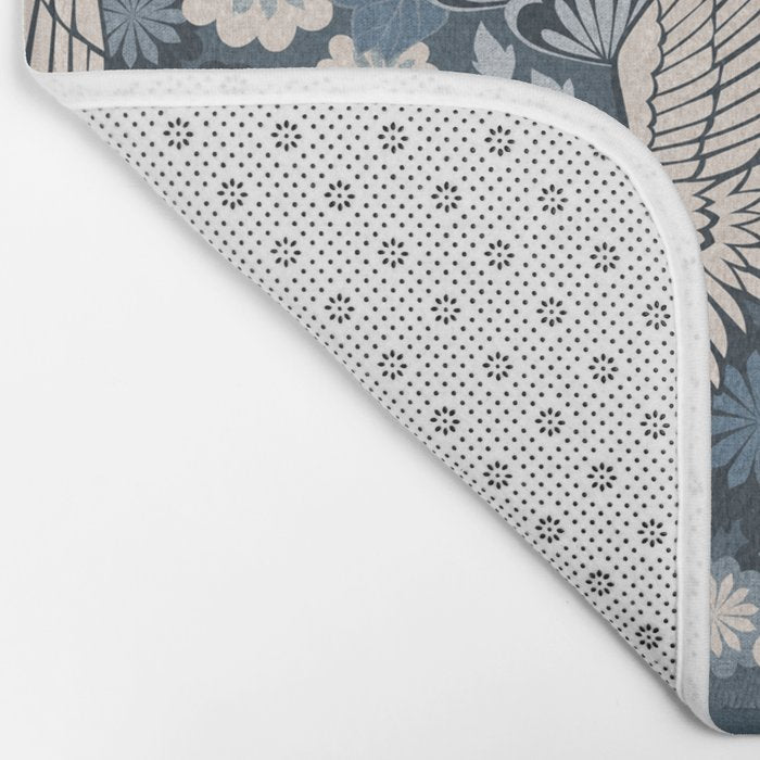 Cranes and Chrysanthemums - Indigo Blue Bath Mat Gallery Image 2