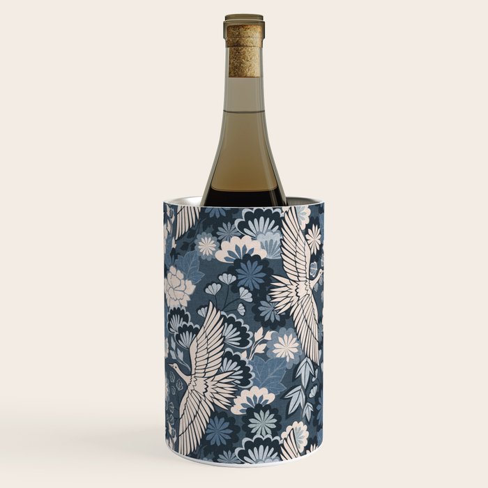 Cranes and Chrysanthemums - Indigo Blue Wine Chiller Gallery Image 1