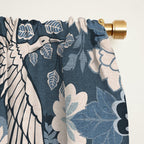 Cranes and Chrysanthemums - Indigo Blue Window Curtain Gallery Image 2