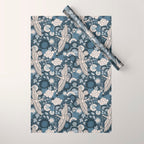 Cranes and Chrysanthemums - Indigo Blue Wrapping Paper Gallery Image 1