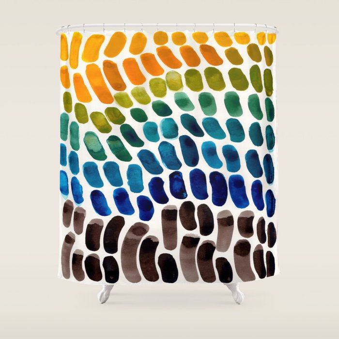Colorful Rainbow Watercolor Organic Patterns Natural Shapes Playful Art Mid Century Modern Tribal Ar Shower Curtain Gallery Image 1