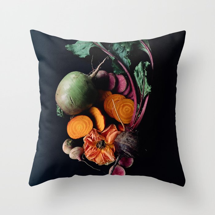 Moody Root Vegetables and Rose Throw Pillow Gallery Image 6