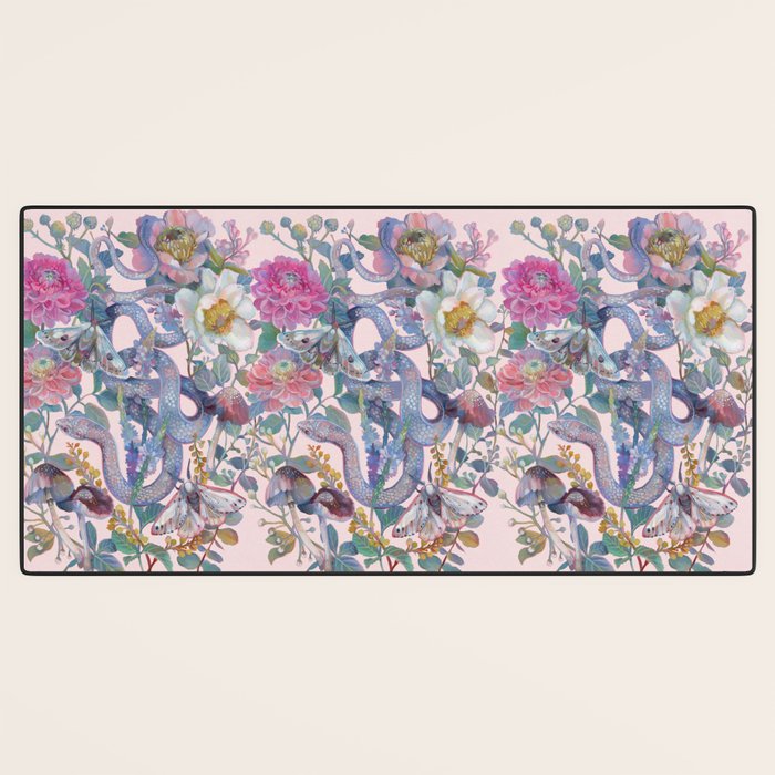 Pink Floral Garden Snake Desk Mat Gallery Image 3