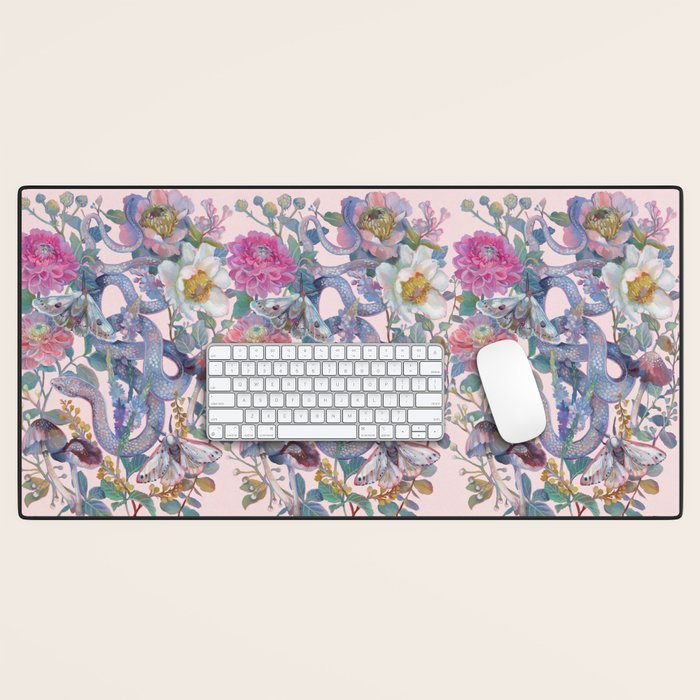 Pink Floral Garden Snake Desk Mat Gallery Image 1