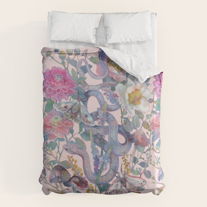Pink Floral Garden Snake Duvet Cover Gallery Image 1