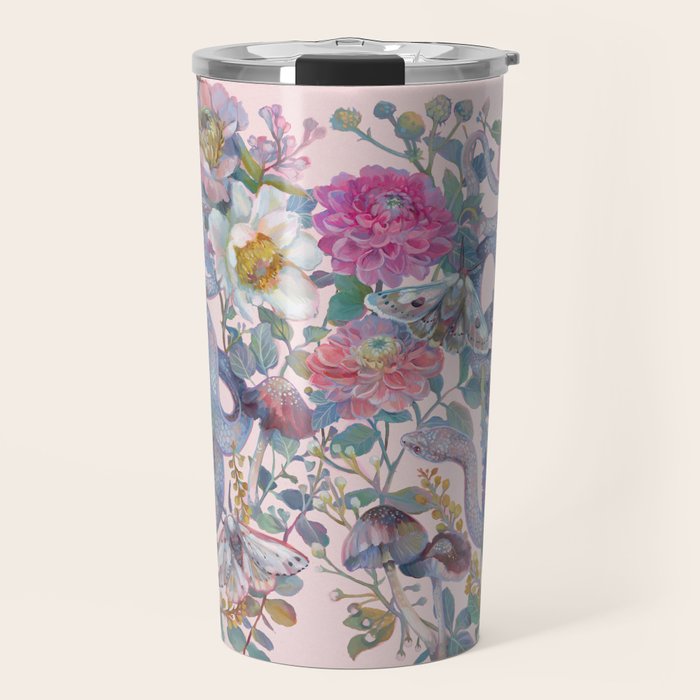 Pink Floral Garden Snake Travel Mug Gallery Image 1