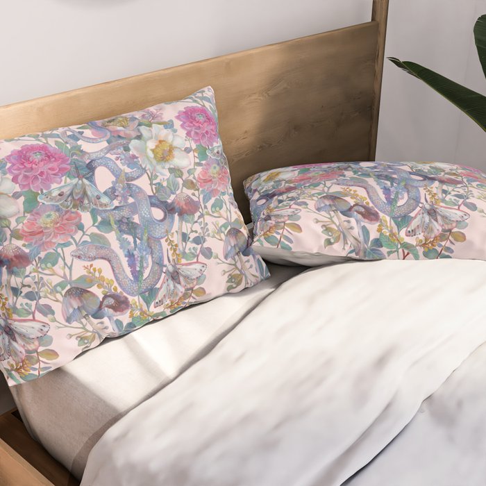 Pink Floral Garden Snake Pillow Sham Gallery Image 2