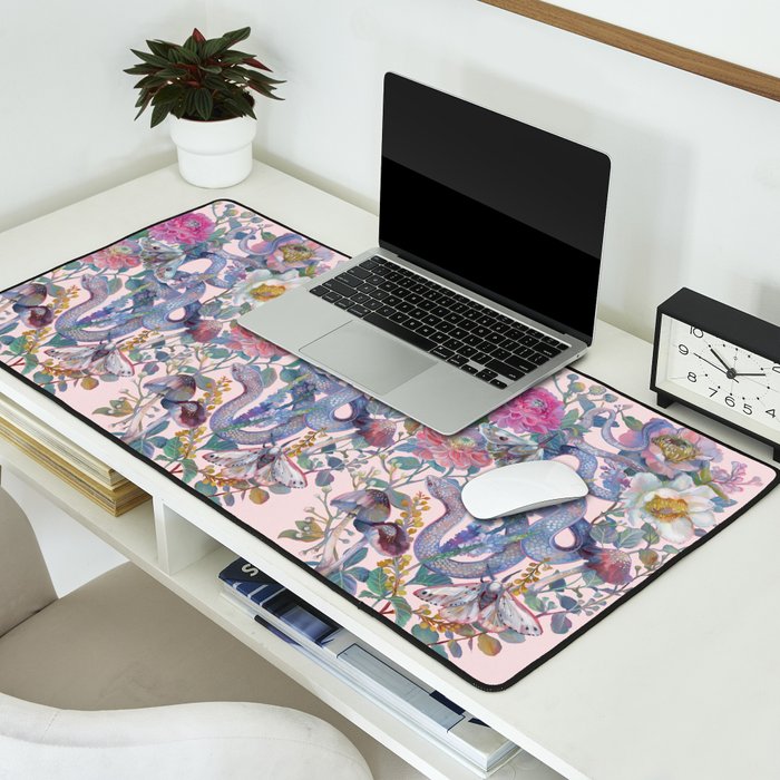 Pink Floral Garden Snake Desk Mat Gallery Image 2